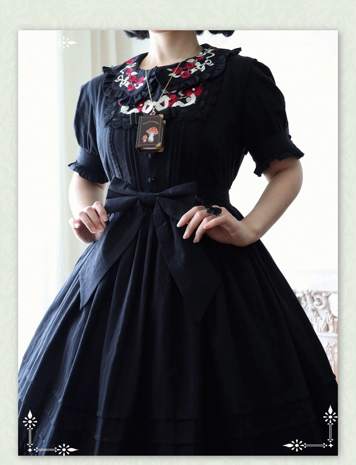Maiden Nelly - Classic Lolita OP Dress, Embroidered Flowers