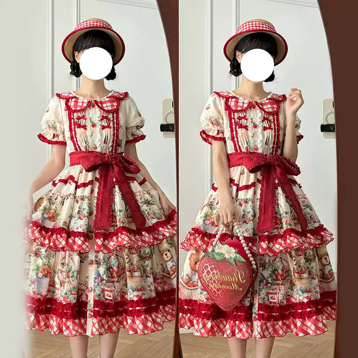 Spireme Cat~December Strawberry Field~Sweet Lolita OP Dress Strawberry Printed Dress