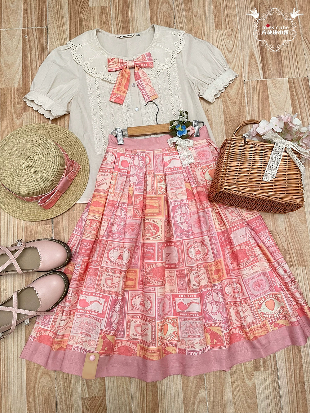 Miss Cube - Antique Label - Retro Lolita Skirt American Half Skirt Customized Antique Print 35674:497672