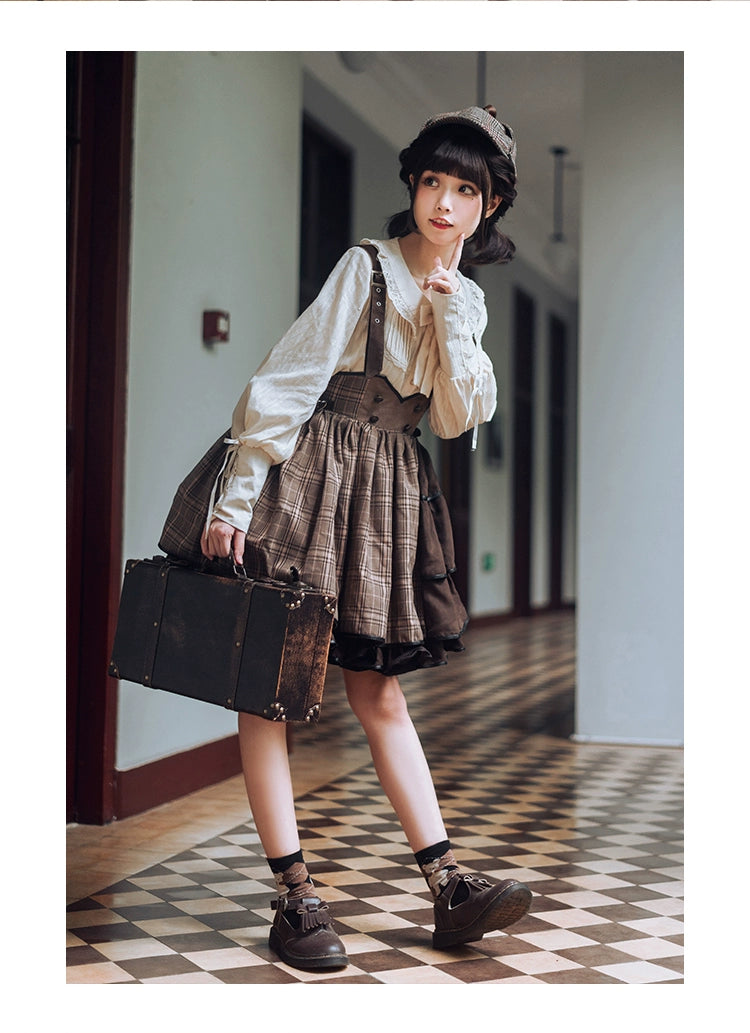 Honey Machine - Vanilla Latte - Retro Lolita Shirt Mutton Sleeve Innerwear