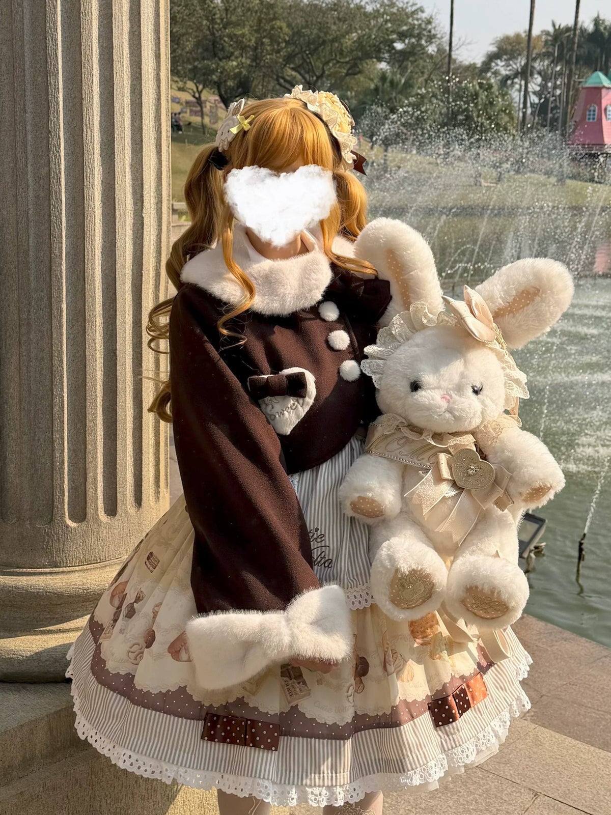 Rabbit Heart Knot - Sweet Lolita Winter Short Coat, Detachable Bunny-Ear Collar 45891:866888