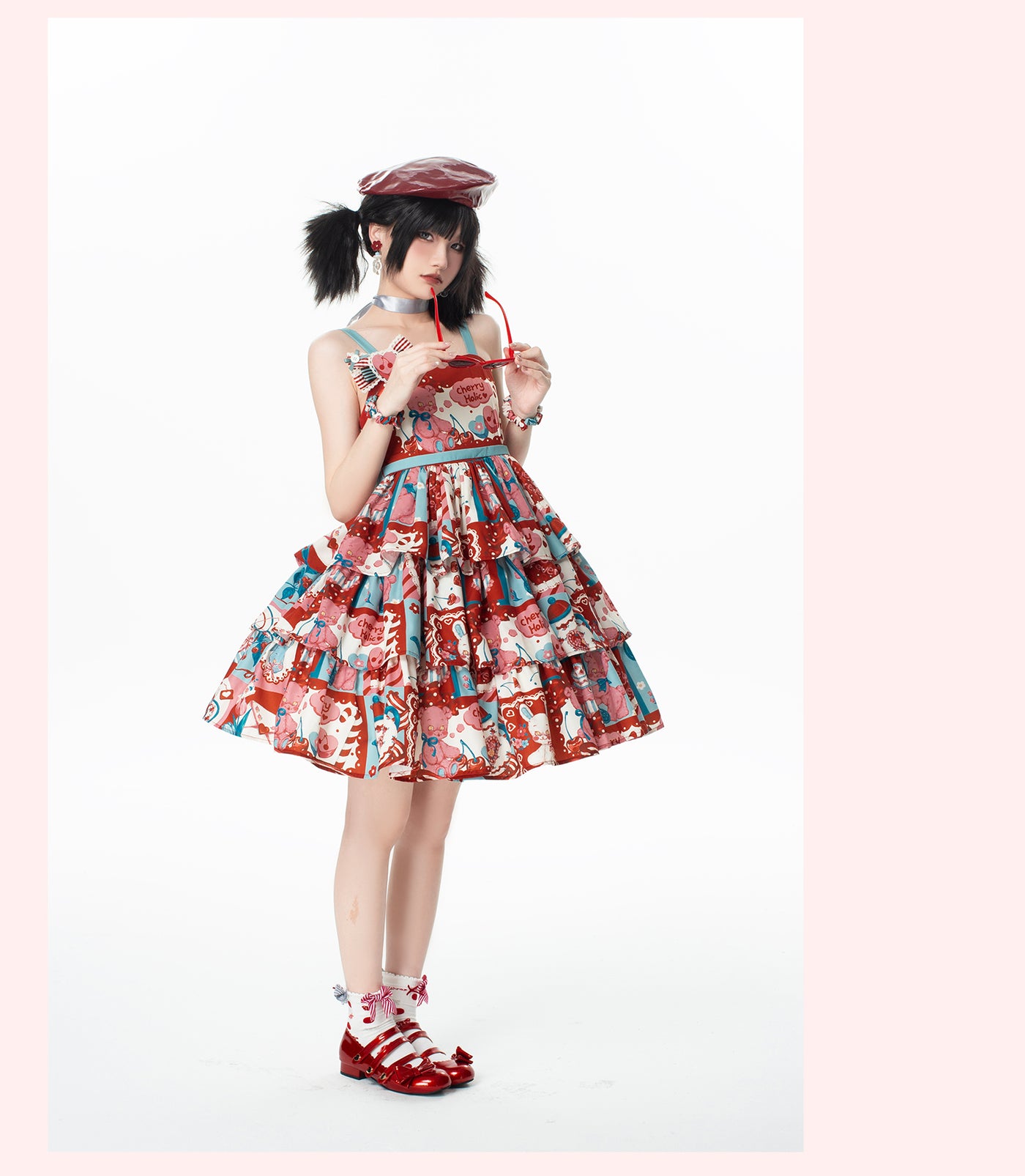 GD Lolita~Cherry Bear~Sweet Lolita Bear and Cherry Print Red JSK   