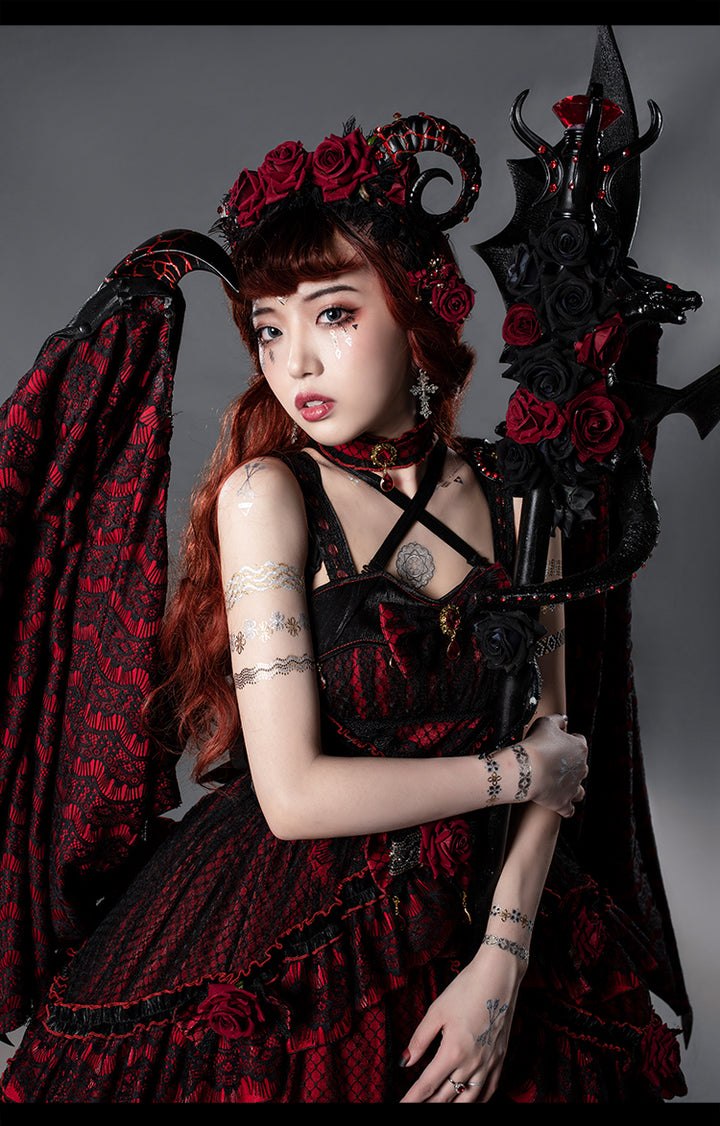 Yupbro~Astoria~Black Red Gothic Lolita JSK Outfit in Dragon Design