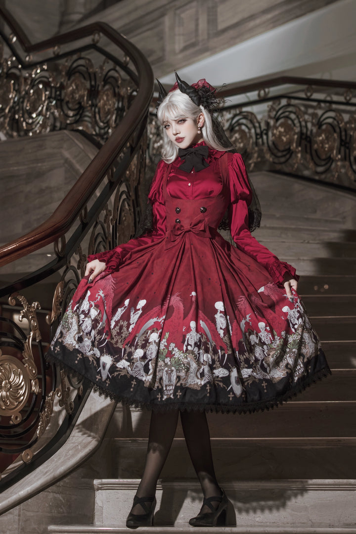 Nn Star - Dragon Bone Lily - Bone Printed Bust-Supporting Gothic Lolita JSK