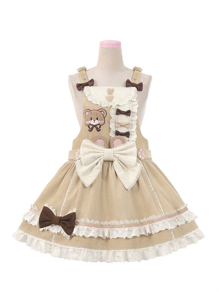 To Alice~Dear Dolls~Sweet Lolita Salopette Corduroy Teddy Dress 0 size Khaki salopette 