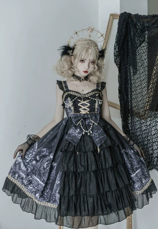 Dragon Witch - Printed Gothic Lolita JSK Dress, Front Opening