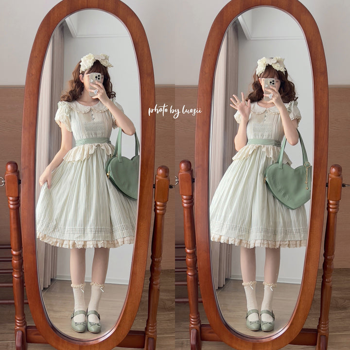 KOMOMO~Little Wild~Country Lolita OP Dress with Rattan Handbag and Hat