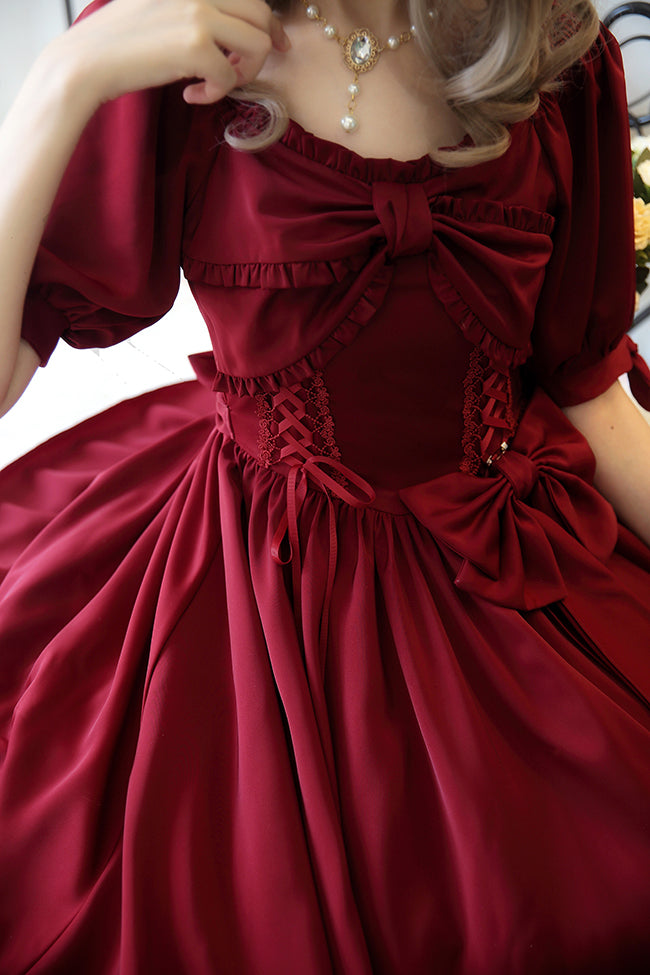 Forest Song - Elegant Lolita Solid Color Bow OP Dress Multicolors
