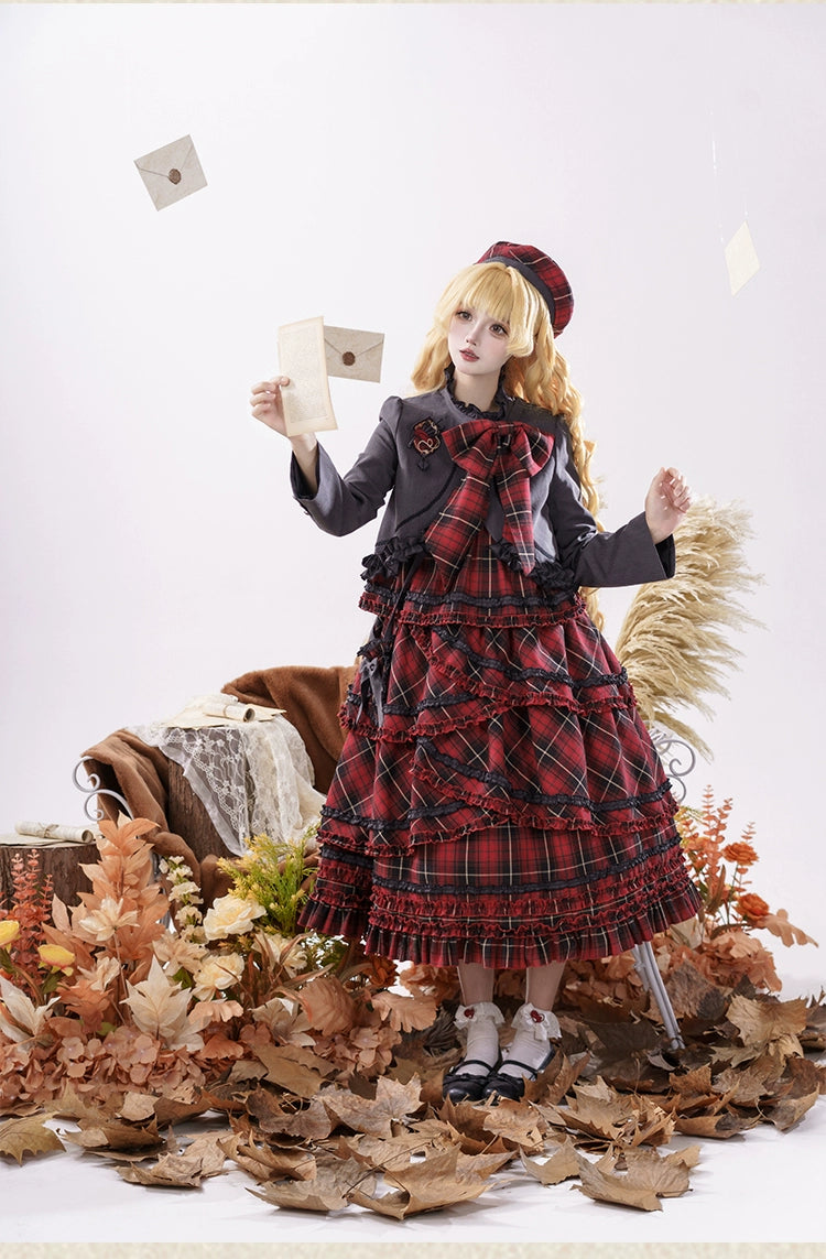 Honey Machine - Scotch Accordion - A-Line Plaid Daily Lolita JSK, Short Coat 44302:803283