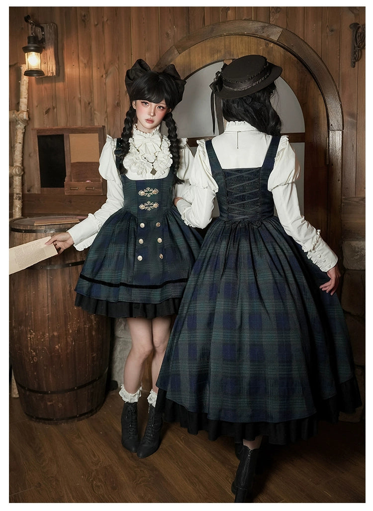 With PUJI - Berlin Souvenir - Plaid Preppy Style Lolita Bust Supporting JSK Outfit 43928:789948