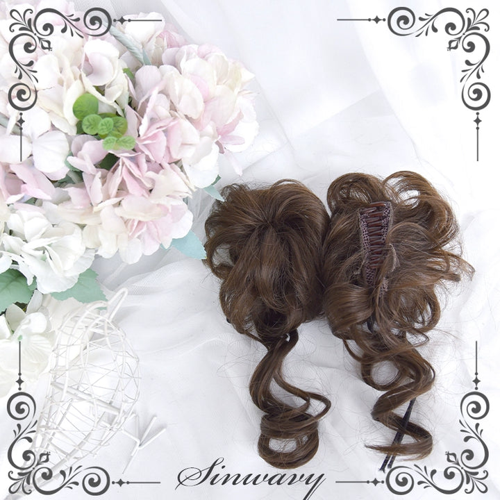 Sinwavy~Kawaii Lolita Brown Wig Cute Bun Ponytail Doll-like Wig A pair of buns  