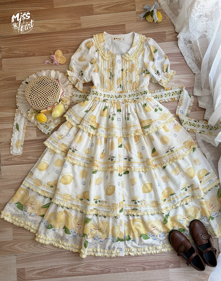 Miss Point~Lemon Chick~Country Lolita Printed OP With Button Front 42984:760426