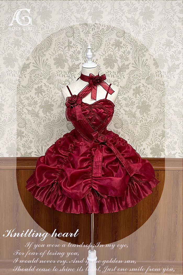 Alice Girl~Knitting Heart~Lolita Jumper Dress Luxury Ballet Full dress M burgundy 