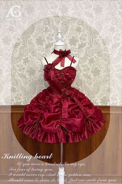 Alice Girl~Knitting Heart~Lolita Jumper Dress Luxury Ballet Full dress M burgundy 