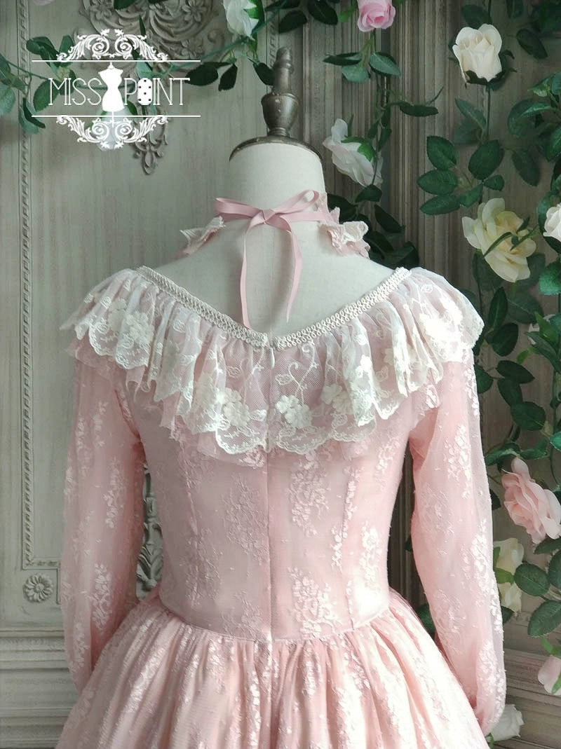 Miss Point~Dawn Girl~Reto Elegant lolita OP Dress Lace Long Sleeve 32768:392878