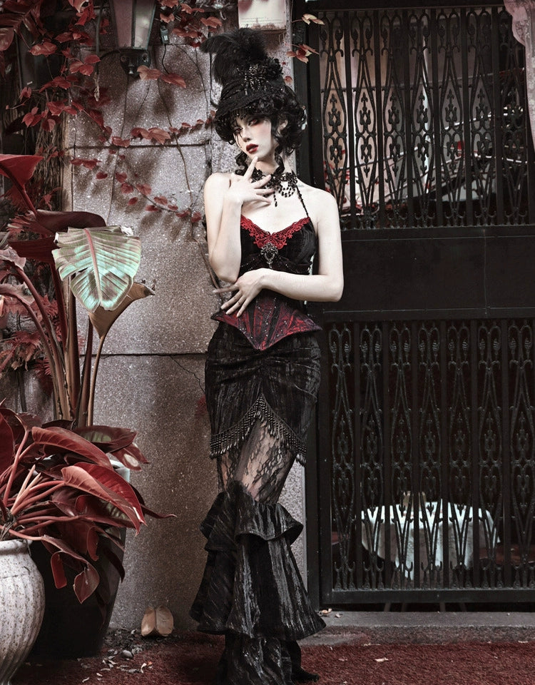 Blood Supply~Duchess~Gothic Lolita Mermaid Skirt Velvet Hip-Hugging Lolita Long Skirt   