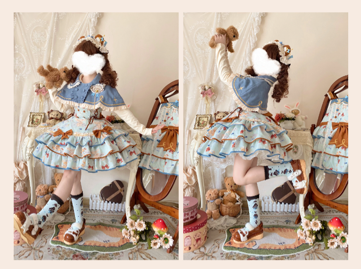 Cheese Mee Mee~Seaside Tea Party~Sweet Lolita Dress Cute Print JSK and Cape