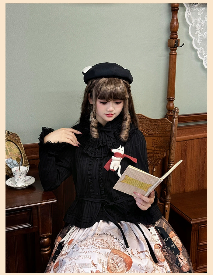 Alice Girl~Fox Band~Sweet Lolita Shirt with Bow Jabot