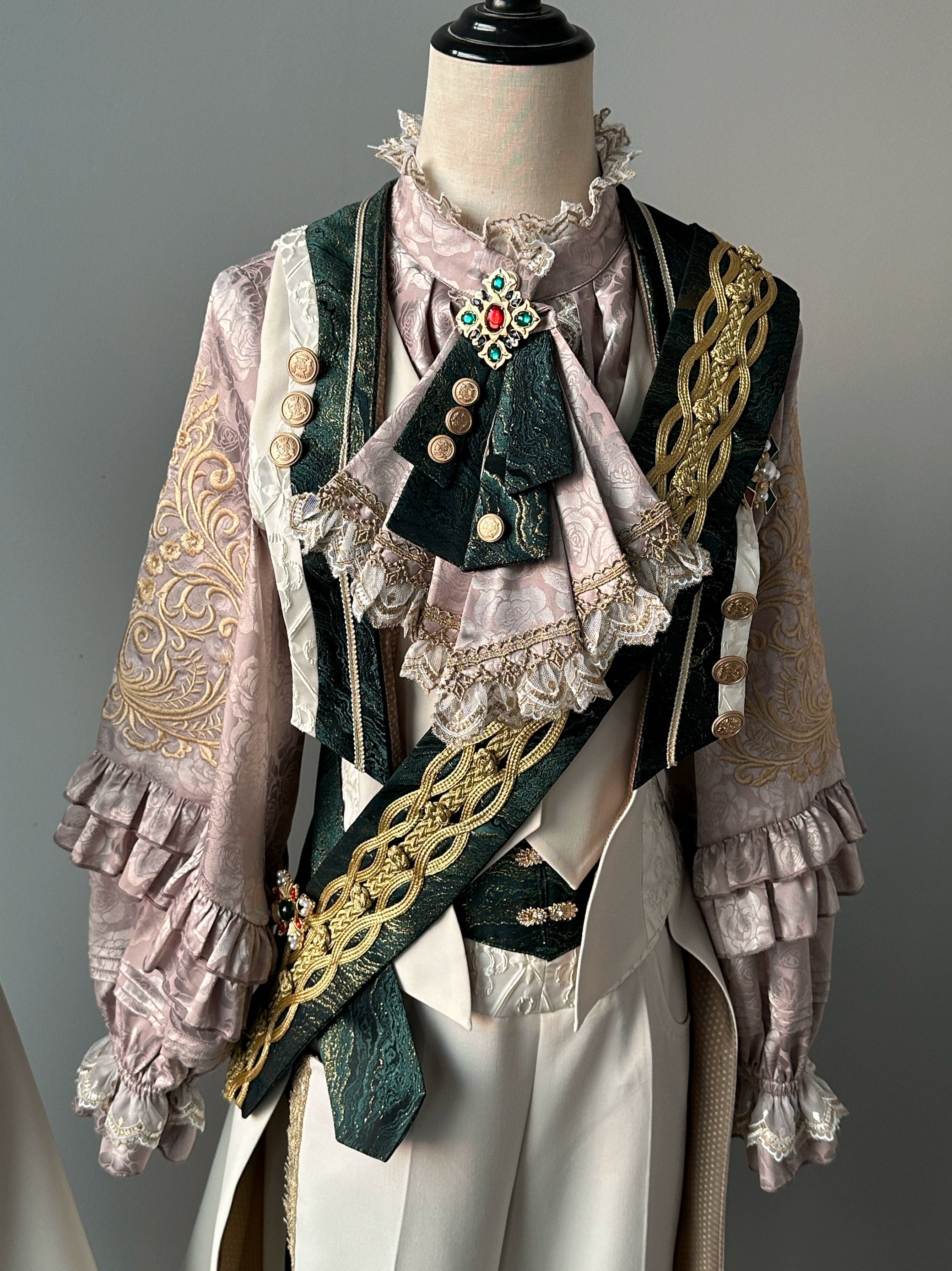 Narsesus - Ouji Lolita Pants Suit Retro European Prince Cape Shirt Vest Shirt Only XS