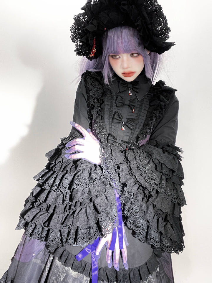 Dark Circle Clinic~Barbara Manor Night~Gothic Lolita JSK Pleated Floral Print Lolita Dress   