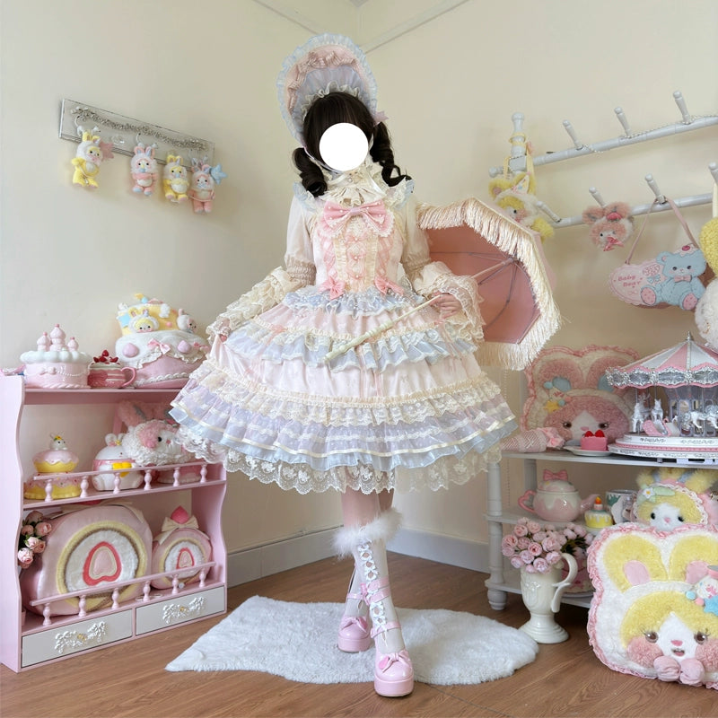 Hanguliang~Star Love Song~Wedding Sweet Lolita JSK Suit Doll-like Dress Pink JSK + brand carton box S