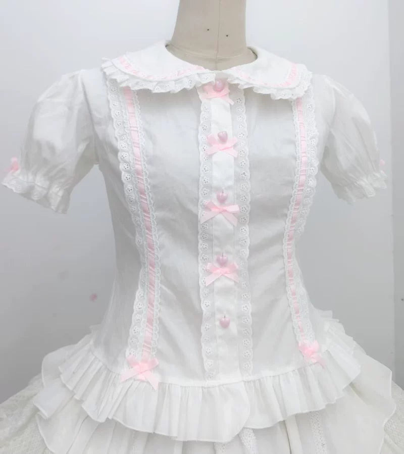 Sweet Lolita Short Sleeve Blouse, Multi-color Ribbons & Bows (L M S XL) 45774:861977