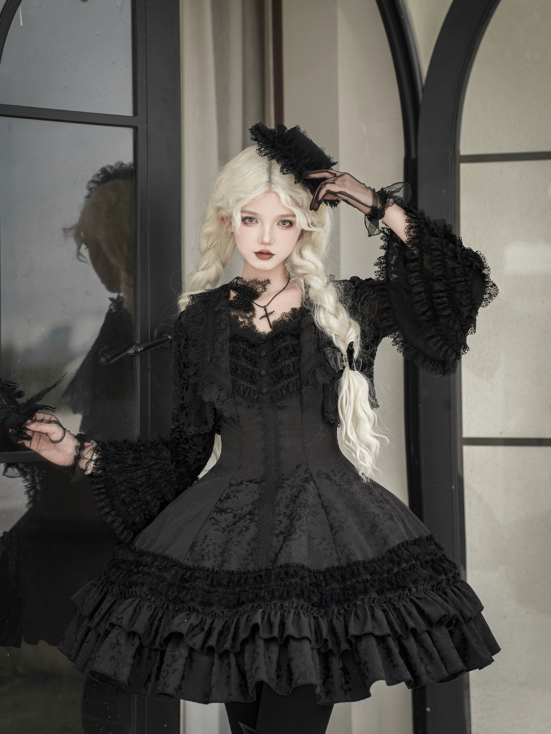 MILU ORIG - Six-Panel Gothic Lolita JSK Dress, Tiered Ruffles 43424:776174