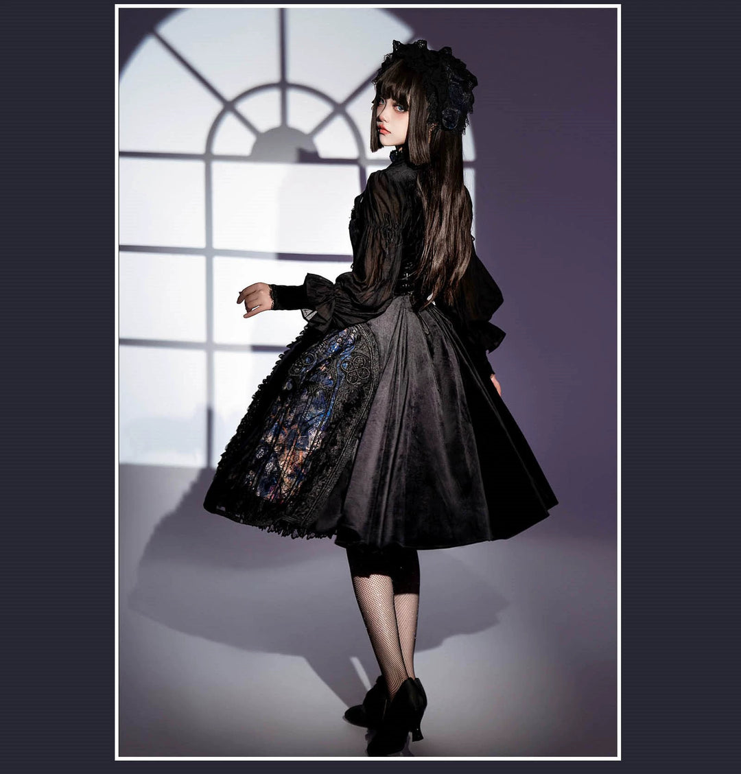 SUSIN~Night Traveler~Classic and Elegant Gothic Dress with Colorful Window Prints   