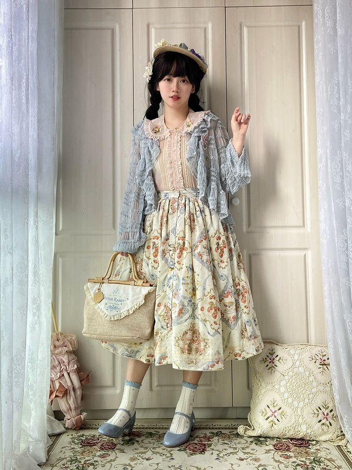 Miss Point~Cat Rose Tea~Sweet Lolita Skirt with Cute Prints Customized Size