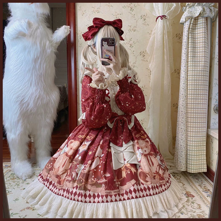 Matutu~Sweet Bear Gift House~Sweet Lolita Suit Christmas Lolita OP and Cape   