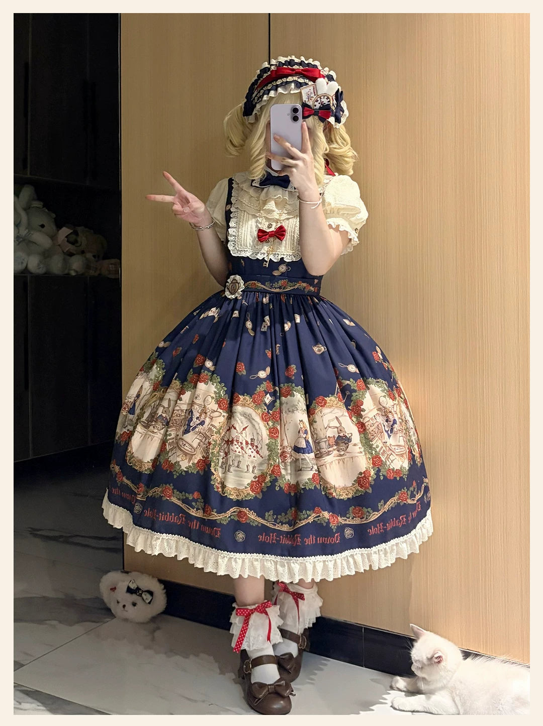 Down the Rabbit Hole - Daily Wear Classic Lolita OP & JSK Dress, Alice in Wonderland Print 46008:871944