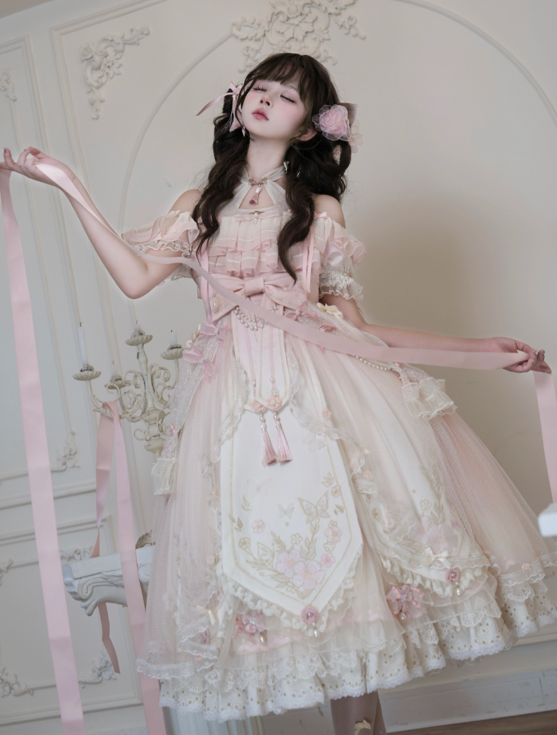 Unicorn Wings~Quetao~Pink Lolita Chinese Style Dress Outfit Halter Collar OP