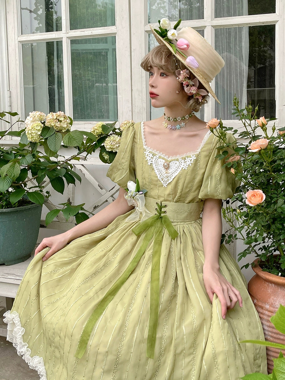 Miss Point~Tulip~Classic Lolita OP Dress Short Sleeve Dress Multicolors 19622:405474