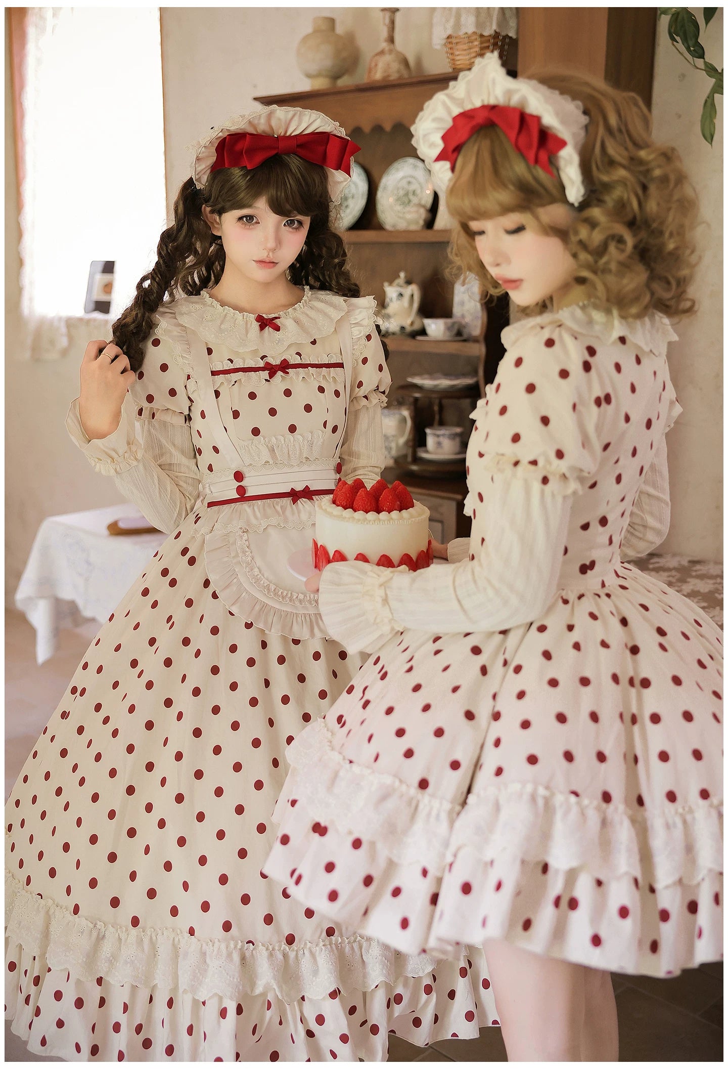Polka Dot Lollipop - Cotton Old School Lolita Polka Dot OP Dress 45768:861515