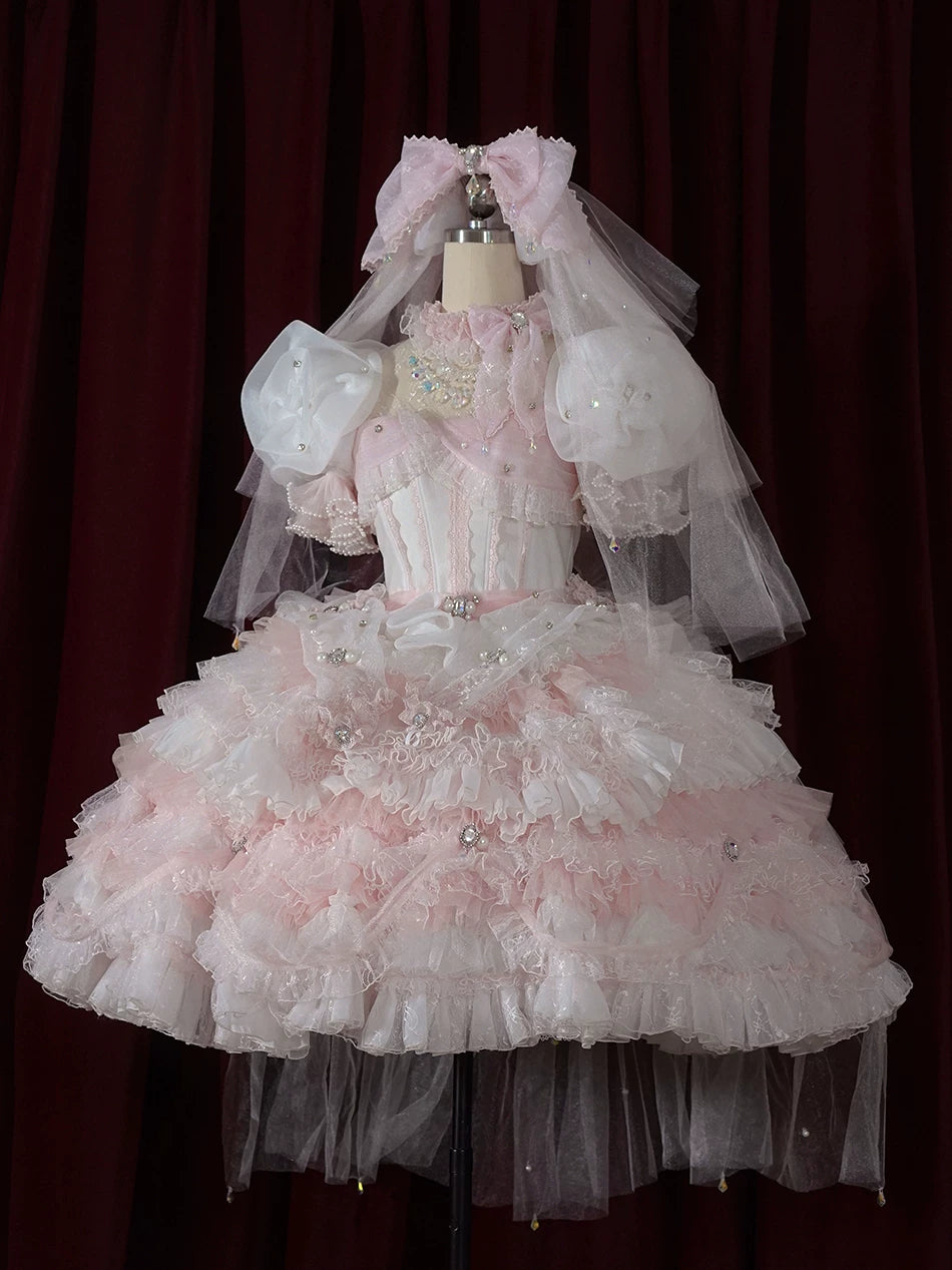 Moonlit Crystal Reverie - Wedding Sweet Lolita Top and Skirt Set, Fishbone Waist (L M S XL) 44831:829583