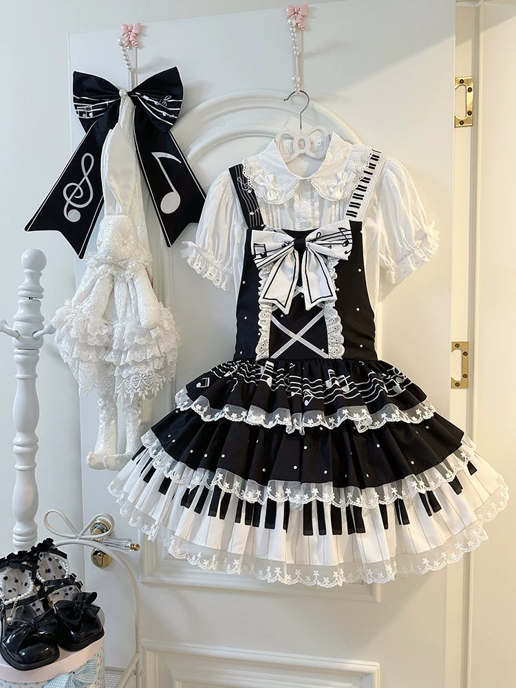 Old School Lolita Cake Saopette Dress, Piano and Music Motes