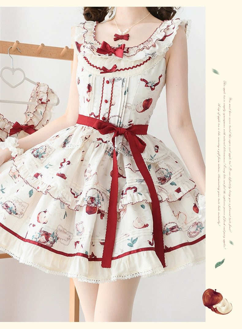 Urtto~Apple Tea~Country Lolita Dress Elegant Floral Print JSK Dress   