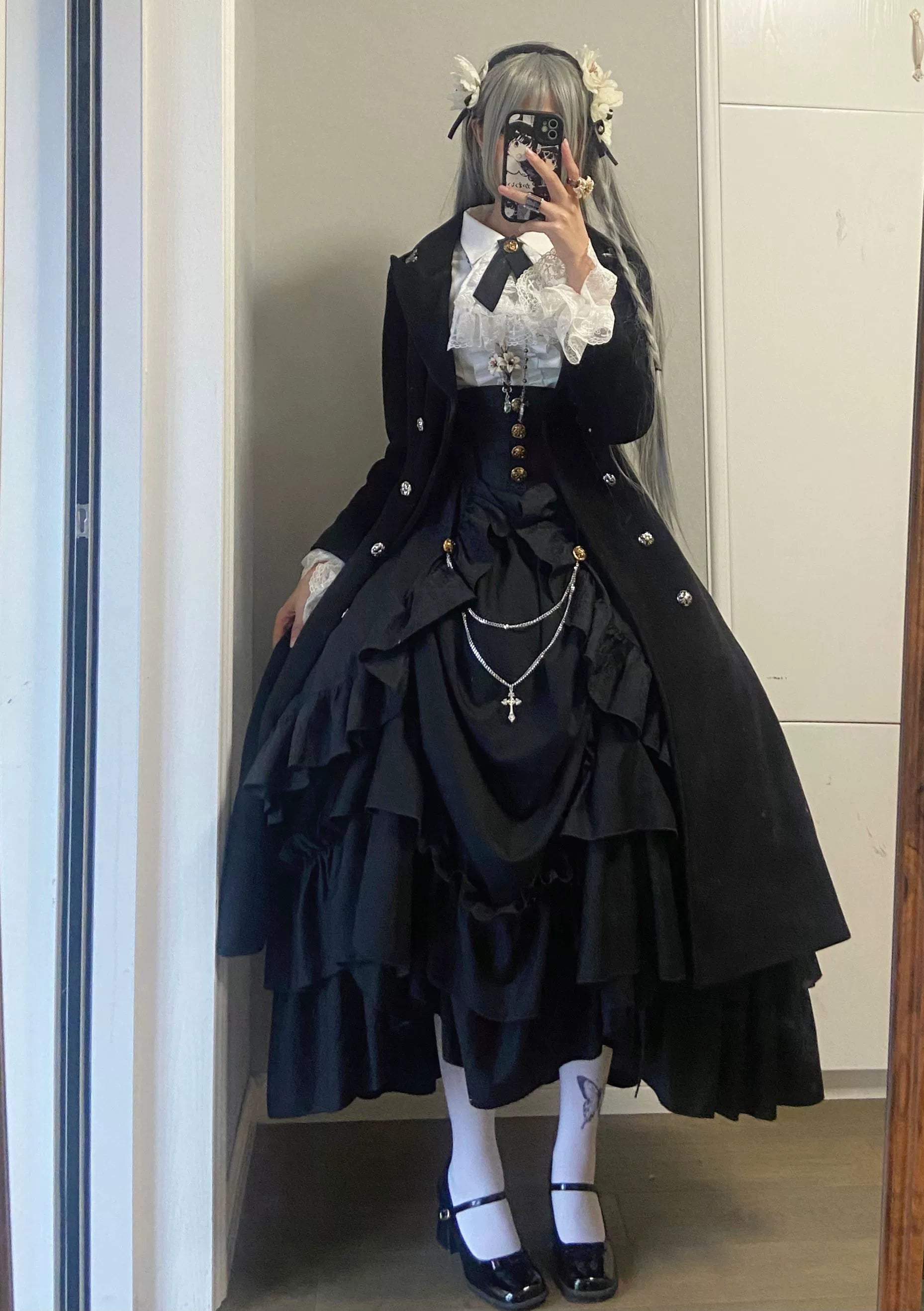 Nightingale Girl - Downfall Dawn - Gothic Lolita Black Double-Breasted Coat 43930:789784