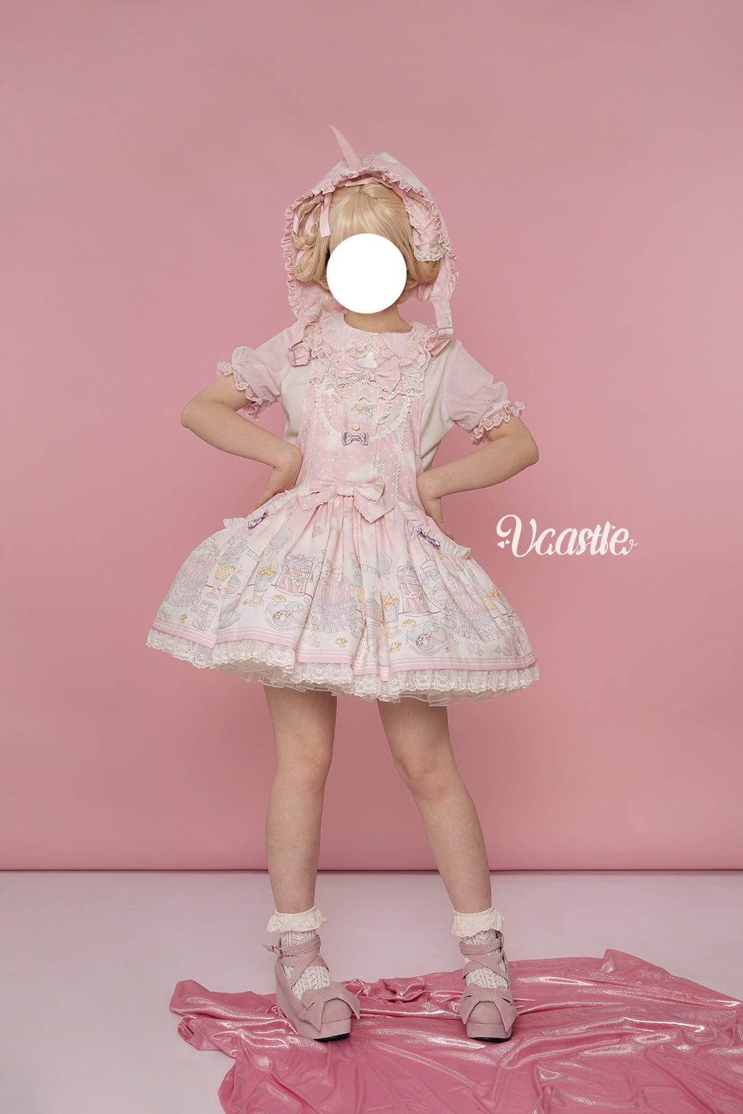 Vcastle~Unicorn Sugar Party~Kawaii Lolita Salopette Suit with Unicorn Hood 42110:726668