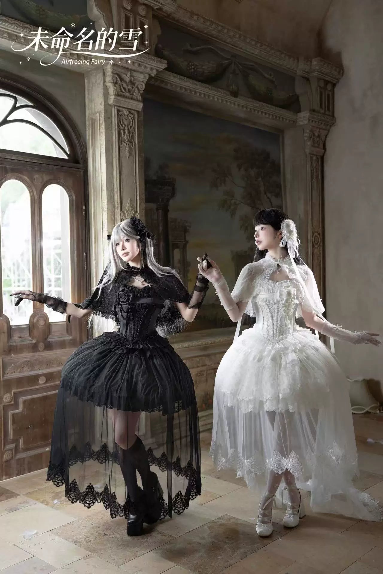 Nameless Snow - Classic Lolita Corset JSK Dress, Detachable Cape 45683:858991