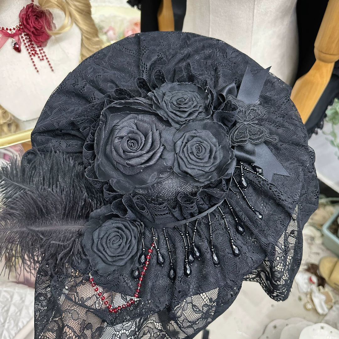 Chestnut Lolita~Gothic Lolita Hat Widow Hat Black Headdress   