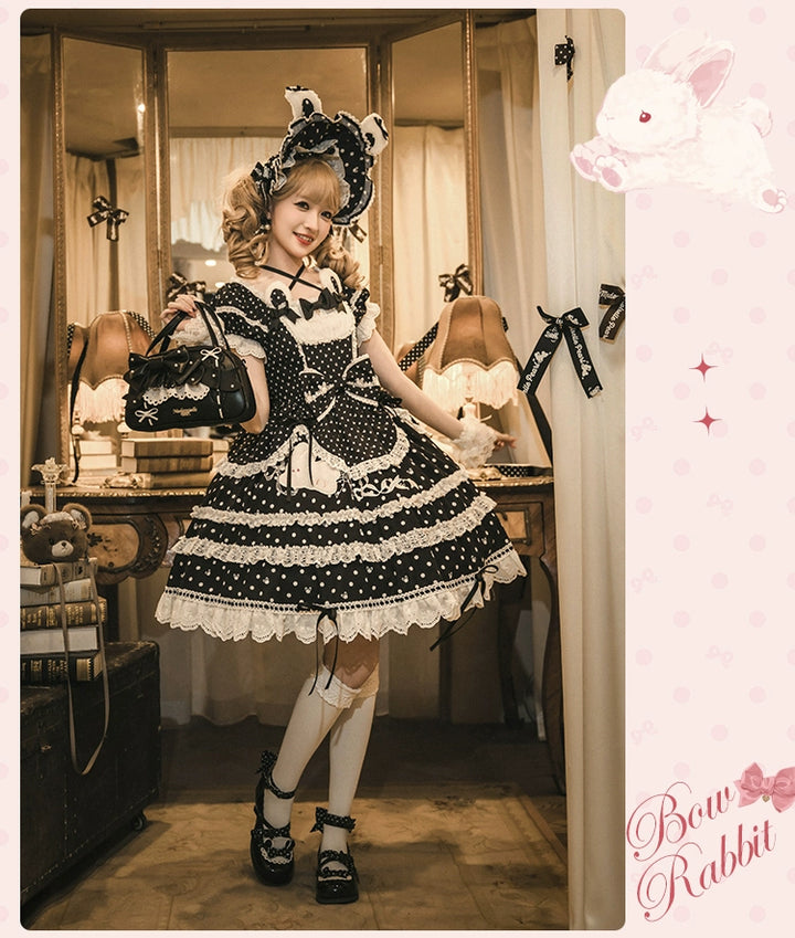 Mademoiselle Pearl~Bow Rabbit~Sweet Lolita Handbag With Bows & Pearls