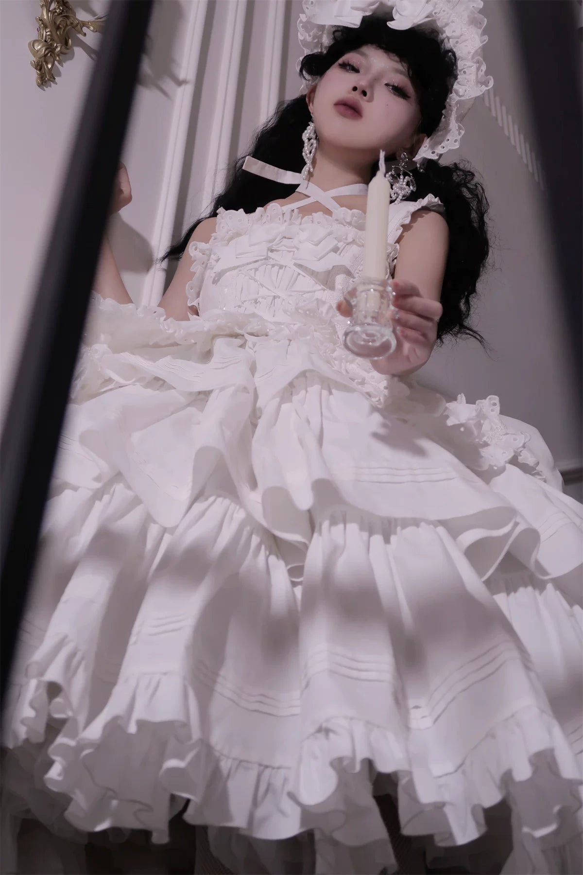 Cotton Gothic Lolita Long JSK, Drawn-up Hem 45213:841041