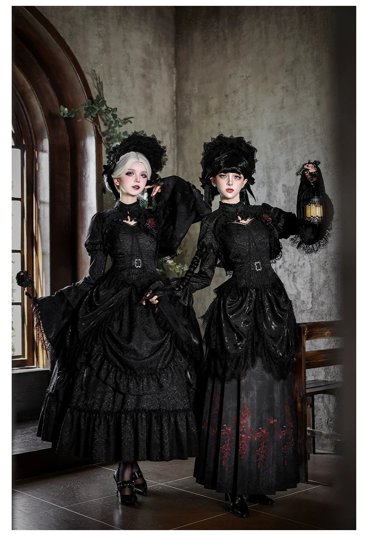 Under the Hanging Moon - Black Gothic Lolita SK Set, Modified Mamian Skirt