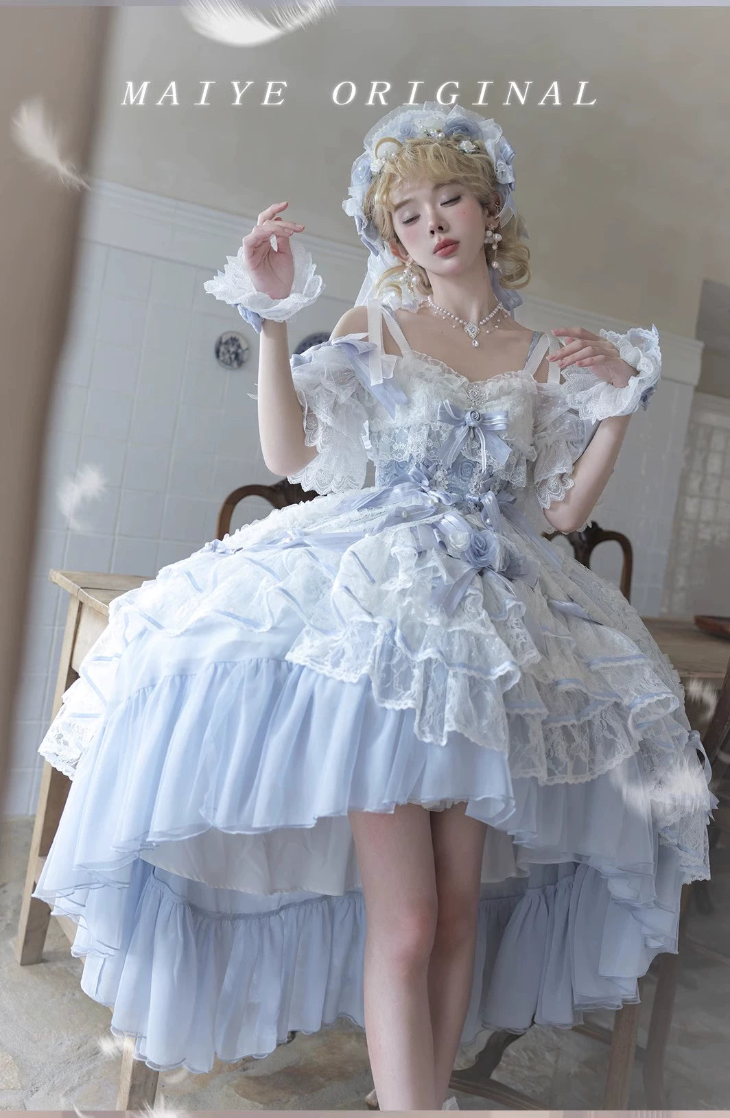 MieYe - Diana Rose - Bridal Lolita Dress Short Wedding OP with Accessories 41638:708720