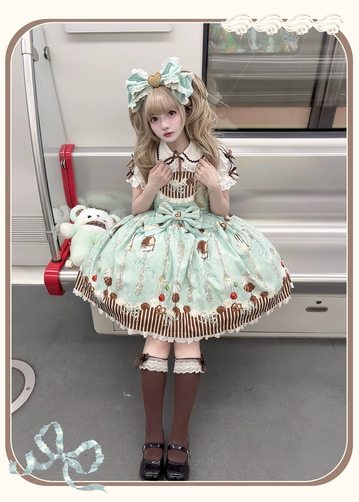 Sweet Dream Sheep~Sweet Dessert~Green Lolita Jumper Dress Lolita Headwear   