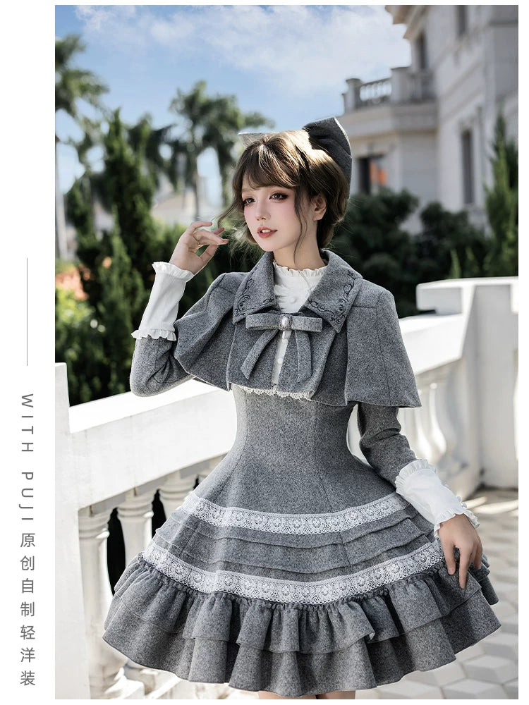 Reminisce - Pile Classic Lolita Dress, Detachable Cape 44439:808525