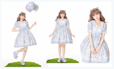 GD Lolita~Balloon Bear~Sweet Blue Short Sleeve OP and Salopette   