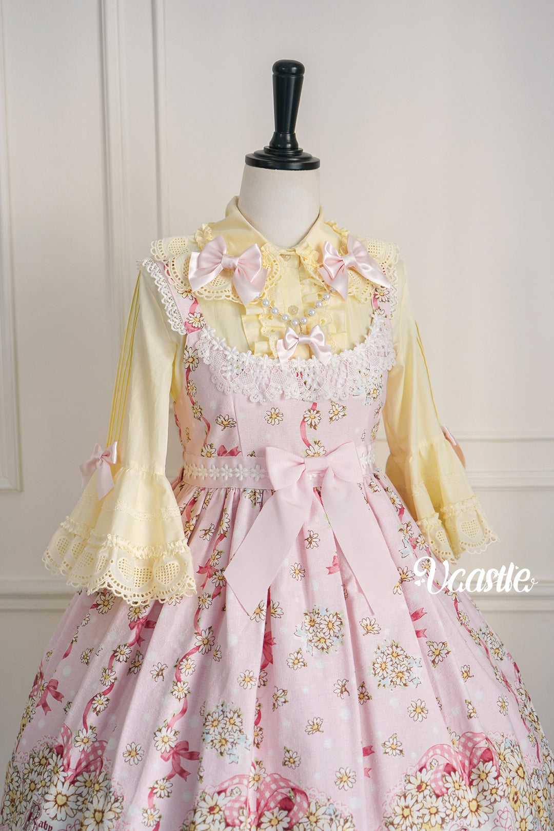 Vcastle~Sweet Crepes~Sweet Lolita Shirt with Princess Sleeves and Bow Chain 42109:726651