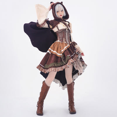 (BFM)Ocelot~Hunter~Steam Hunter Style Merad Lolita Dress Full Set S Full Set( OP+girdle+cape ) 